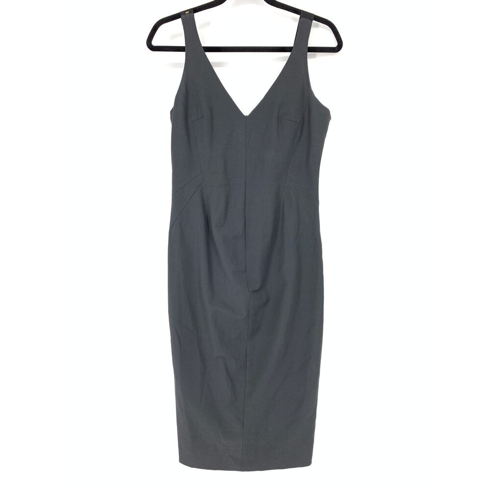 SPORTMAX Dress Women's Size 8 Fitted V Neck Sheath Sleeveless Solid Dark Gray